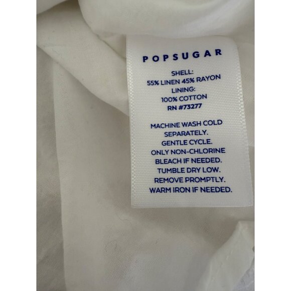 PopSugar Women's Linen Cotton White Ruffle Sleeve Belted Midi Dress XL V-Neck - Picture 8 of 10